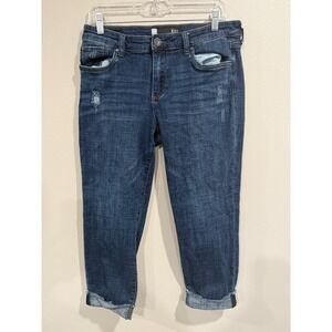Kut From The Kloth Amy Straight Jeans Women's Size 10 Blue Denim Cuffed Cropped